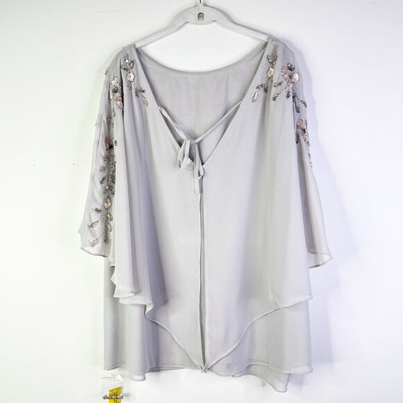 Anthology Top Women 22, 24 Plus Gray Sequins Chiffon Sheer Layers Retro Glam NWT - Picture 3 of 9